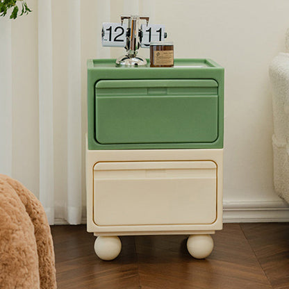 Modern Mid-Century Cube Plastic Nightstand 2-Drawer For Bedroom