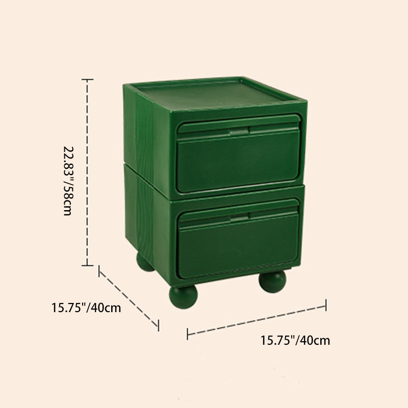 Modern Mid-Century Cube Plastic Nightstand 2-Drawer For Bedroom