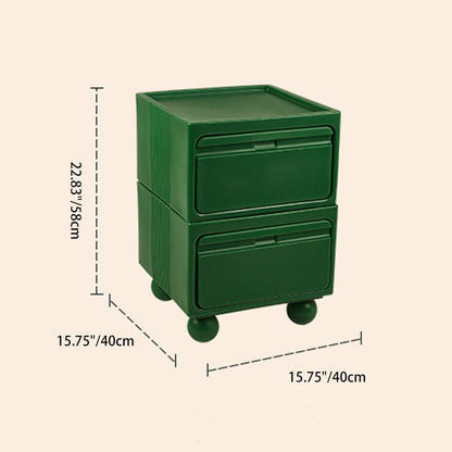 Modern Mid-Century Cube Plastic Nightstand 2-Drawer For Bedroom