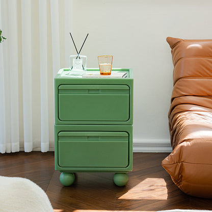 Modern Mid-Century Cube Plastic Nightstand 2-Drawer For Bedroom