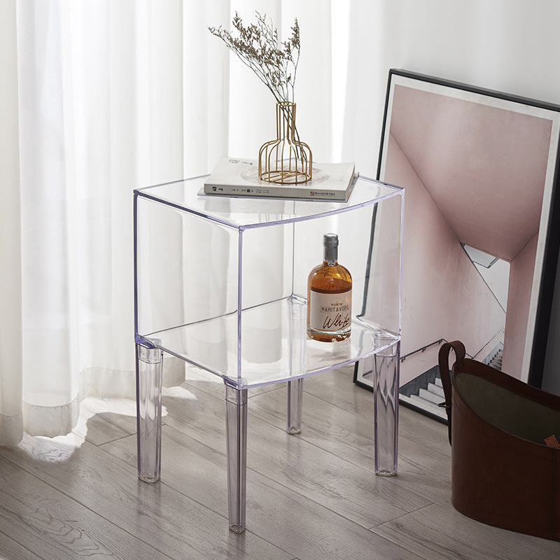 Modern Mid-Century Acrylic Rectangular Nightstand 1/2-Tier Storage Shelves For Bedroom