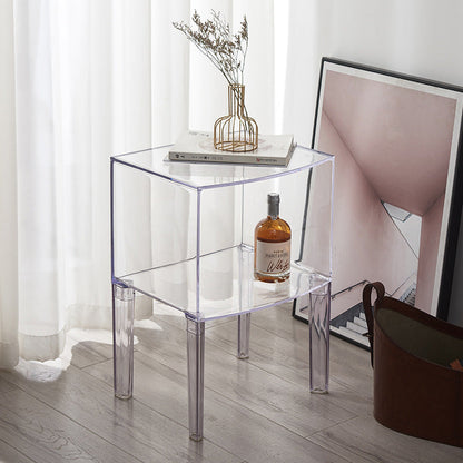 Modern Mid-Century Acrylic Rectangular Nightstand 1/2-Tier Storage Shelves For Bedroom