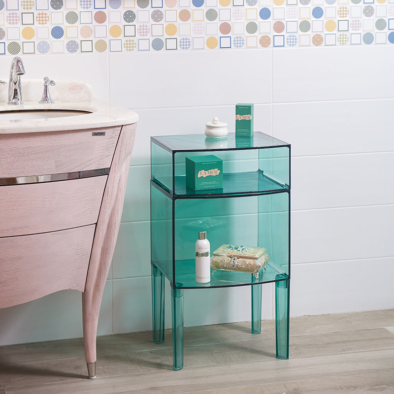 Modern Mid-Century Acrylic Rectangular Nightstand 1/2-Tier Storage Shelves For Bedroom