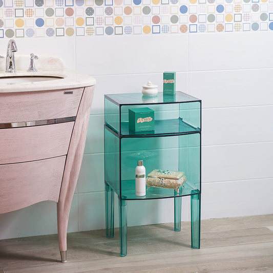 Modern Mid-Century Acrylic Rectangular Nightstand 1/2-Tier Storage Shelves For Bedroom