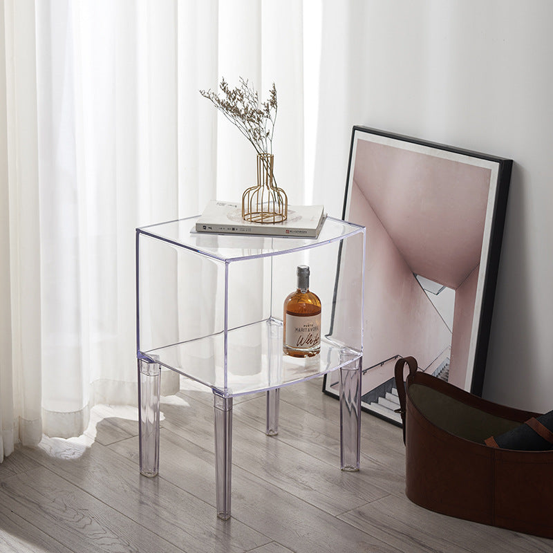 Modern Mid-Century Acrylic Rectangular Nightstand 1/2-Tier Storage Shelves For Bedroom