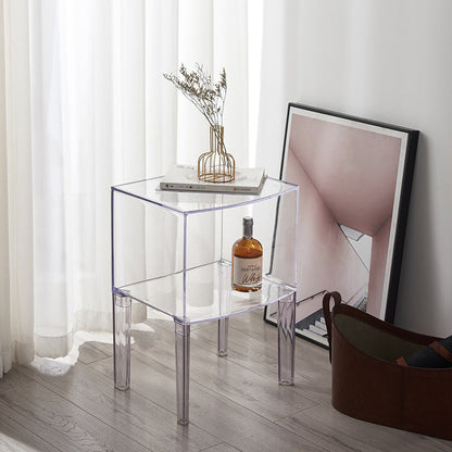 Modern Mid-Century Acrylic Rectangular Nightstand 1/2-Tier Storage Shelves For Bedroom