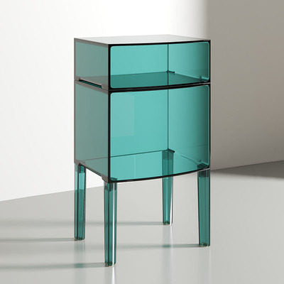 Modern Mid-Century Acrylic Rectangular Nightstand 1/2-Tier Storage Shelves For Bedroom