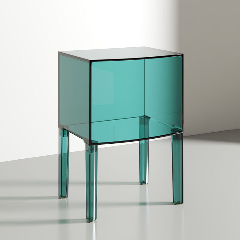 Modern Mid-Century Acrylic Rectangular Nightstand 1/2-Tier Storage Shelves For Bedroom