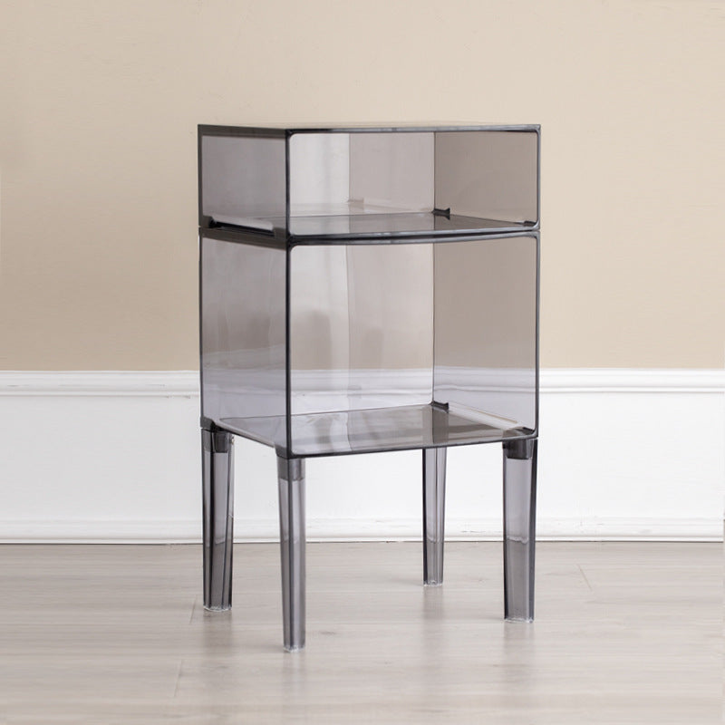 Modern Mid-Century Acrylic Rectangular Nightstand 1/2-Tier Storage Shelves For Bedroom