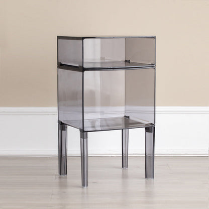 Modern Mid-Century Acrylic Rectangular Nightstand 1/2-Tier Storage Shelves For Bedroom