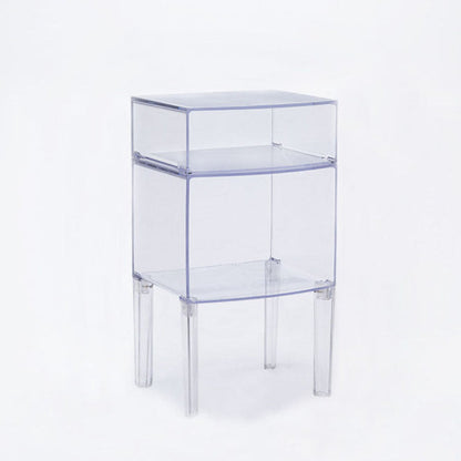 Modern Mid-Century Acrylic Rectangular Nightstand 1/2-Tier Storage Shelves For Bedroom