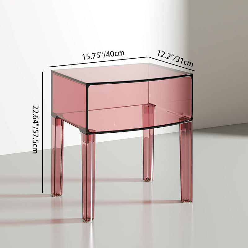 Modern Mid-Century Acrylic Rectangular Nightstand 1/2-Tier Storage Shelves For Bedroom
