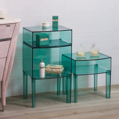 Modern Mid-Century Acrylic Rectangular Nightstand 1/2-Tier Storage Shelves For Bedroom