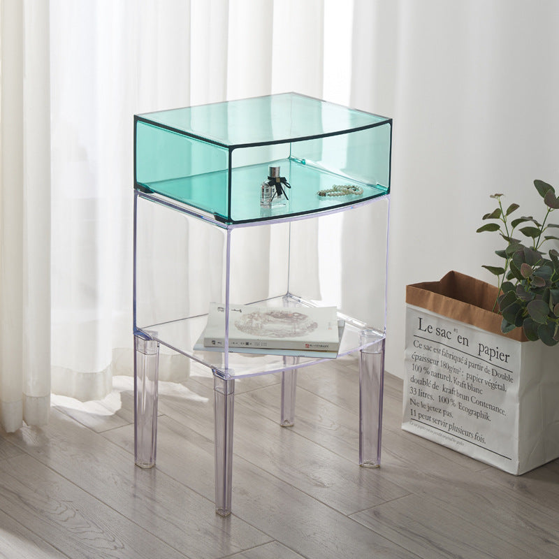 Modern Mid-Century Acrylic Rectangular Nightstand 1/2-Tier Storage Shelves For Bedroom