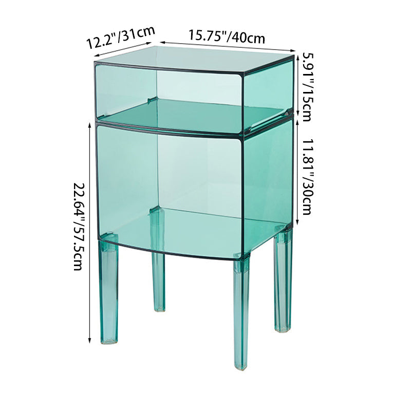 Modern Mid-Century Acrylic Rectangular Nightstand 1/2-Tier Storage Shelves For Bedroom