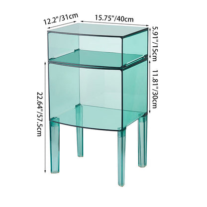 Modern Mid-Century Acrylic Rectangular Nightstand 1/2-Tier Storage Shelves For Bedroom