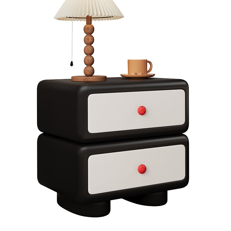 Traditional French Cube Microfiber Leather Finish Pine Wood Frame Nightstand 2-Drawer For Bedroom