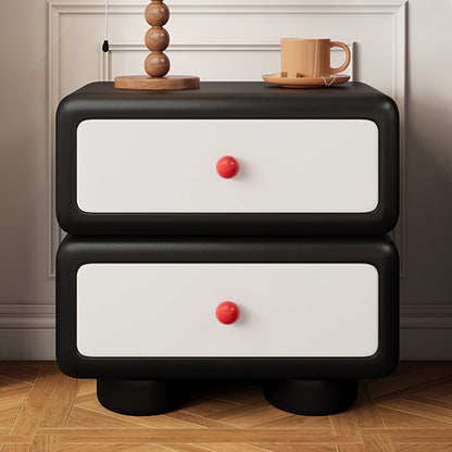 Traditional French Cube Microfiber Leather Finish Pine Wood Frame Nightstand 2-Drawer For Bedroom