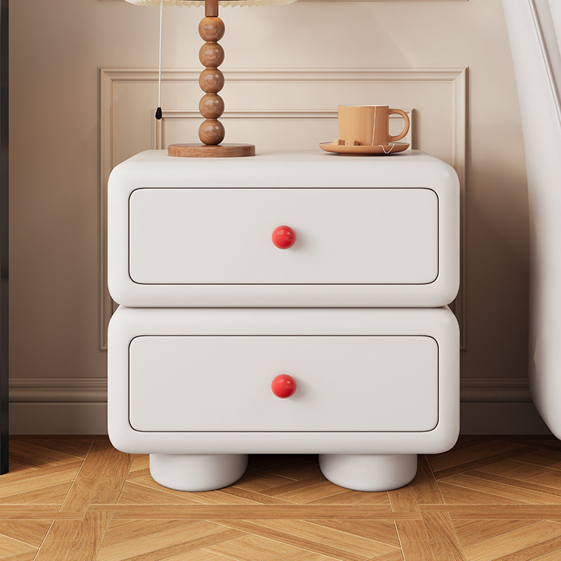 Traditional French Cube Microfiber Leather Finish Pine Wood Frame Nightstand 2-Drawer For Bedroom