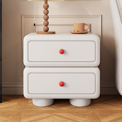 Traditional French Cube Microfiber Leather Finish Pine Wood Frame Nightstand 2-Drawer For Bedroom