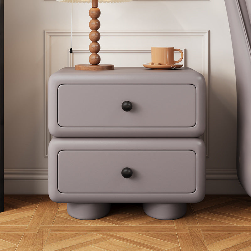 Traditional French Cube Microfiber Leather Finish Pine Wood Frame Nightstand 2-Drawer For Bedroom