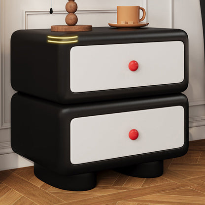Traditional French Cube Microfiber Leather Finish Pine Wood Frame Nightstand 2-Drawer For Bedroom