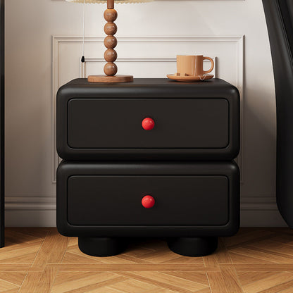 Traditional French Cube Microfiber Leather Finish Pine Wood Frame Nightstand 2-Drawer For Bedroom