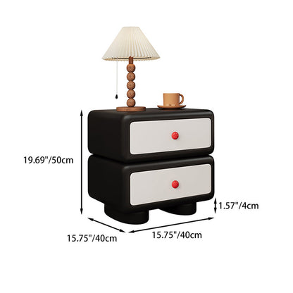 Traditional French Cube Microfiber Leather Finish Pine Wood Frame Nightstand 2-Drawer For Bedroom