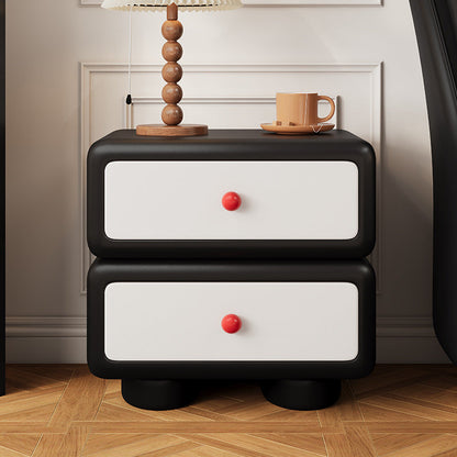 Traditional French Cube Microfiber Leather Finish Pine Wood Frame Nightstand 2-Drawer For Bedroom
