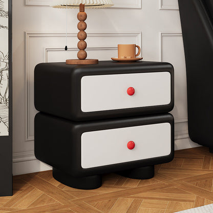Traditional French Cube Microfiber Leather Finish Pine Wood Frame Nightstand 2-Drawer For Bedroom