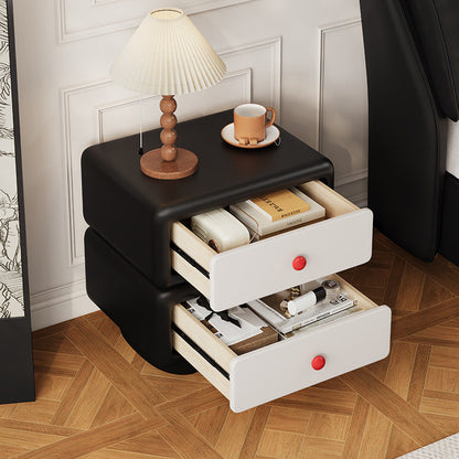 Traditional French Cube Microfiber Leather Finish Pine Wood Frame Nightstand 2-Drawer For Bedroom