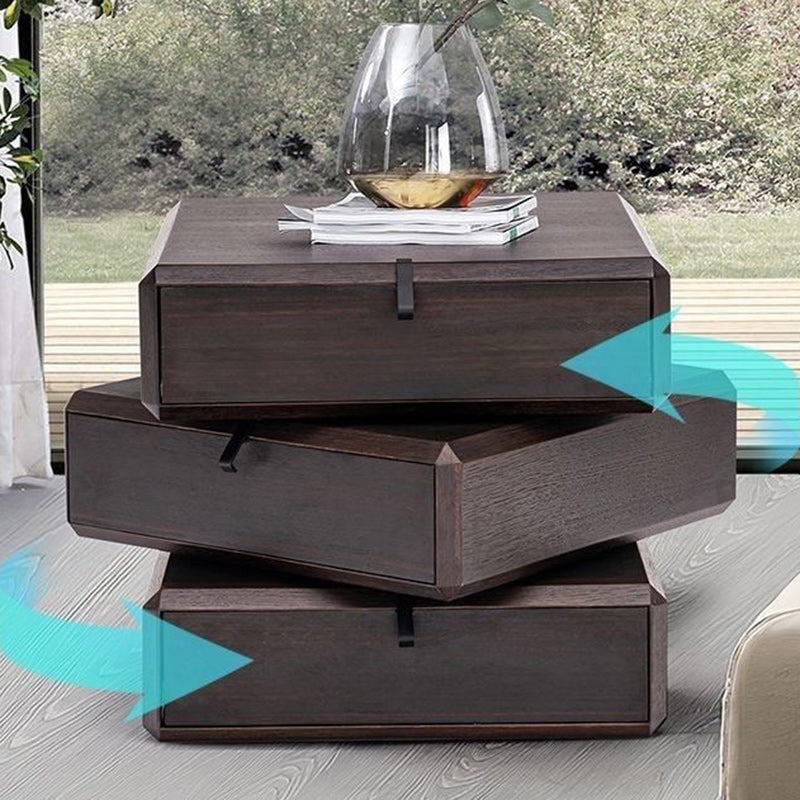 Traditional Vintage Solid Wood Cube Rotating 3-Tier Storage Drawers For Bedroom