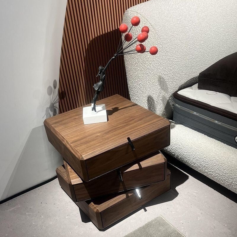 Traditional Vintage Solid Wood Cube Rotating 3-Tier Storage Drawers For Bedroom