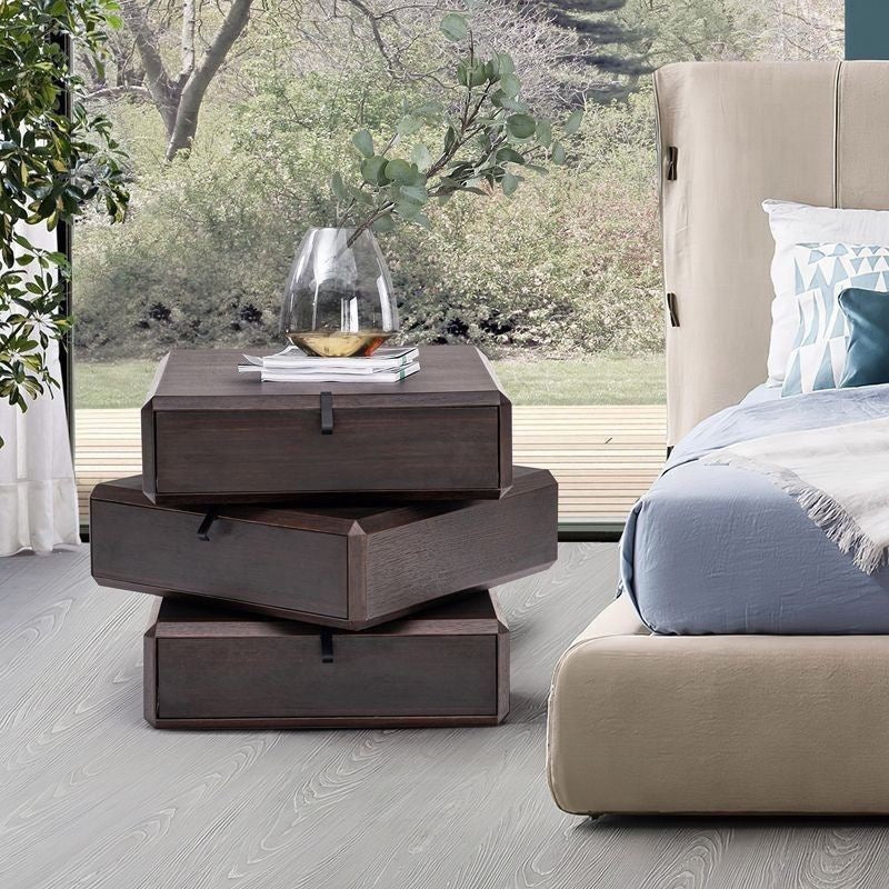 Traditional Vintage Solid Wood Cube Rotating 3-Tier Storage Drawers For Bedroom