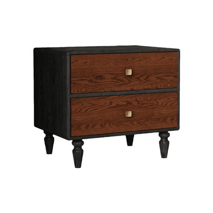 Traditional French Provincial Vintage Walnut Grain Cube Solid Wood Nightstand 2-Drawer For Bedroom