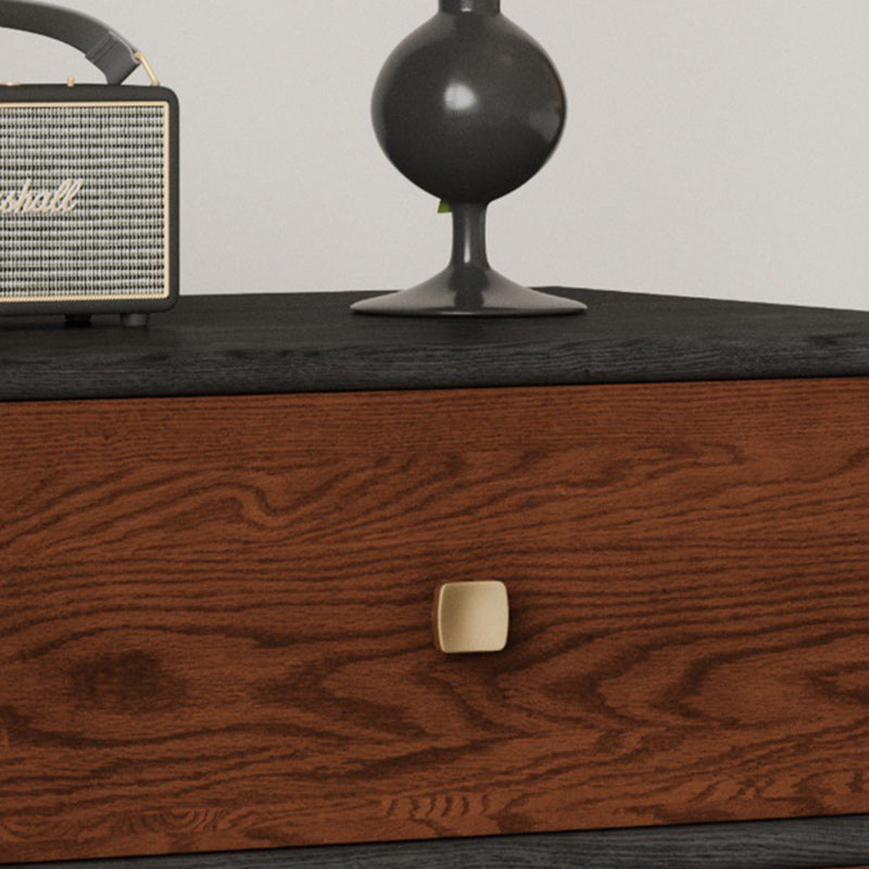 Traditional French Provincial Vintage Walnut Grain Cube Solid Wood Nightstand 2-Drawer For Bedroom