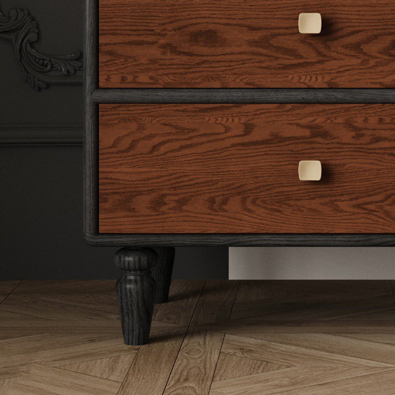 Traditional French Provincial Vintage Walnut Grain Cube Solid Wood Nightstand 2-Drawer For Bedroom