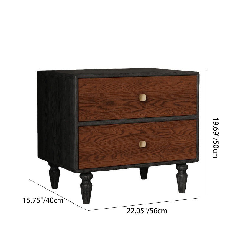 Traditional French Provincial Vintage Walnut Grain Cube Solid Wood Nightstand 2-Drawer For Bedroom