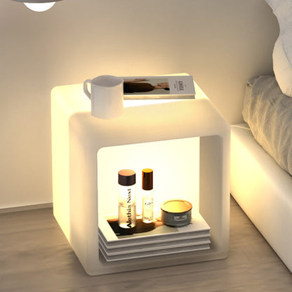 Modern Minimalist Plastic Geometric Cube Illuminated Nightstand 1-Storage Cabinet For Bedroom