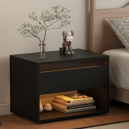 Traditional Japanese Cube Medium Density Fiberboard Nightstand 1-Drawer Storage Cabinet For Bedroom
