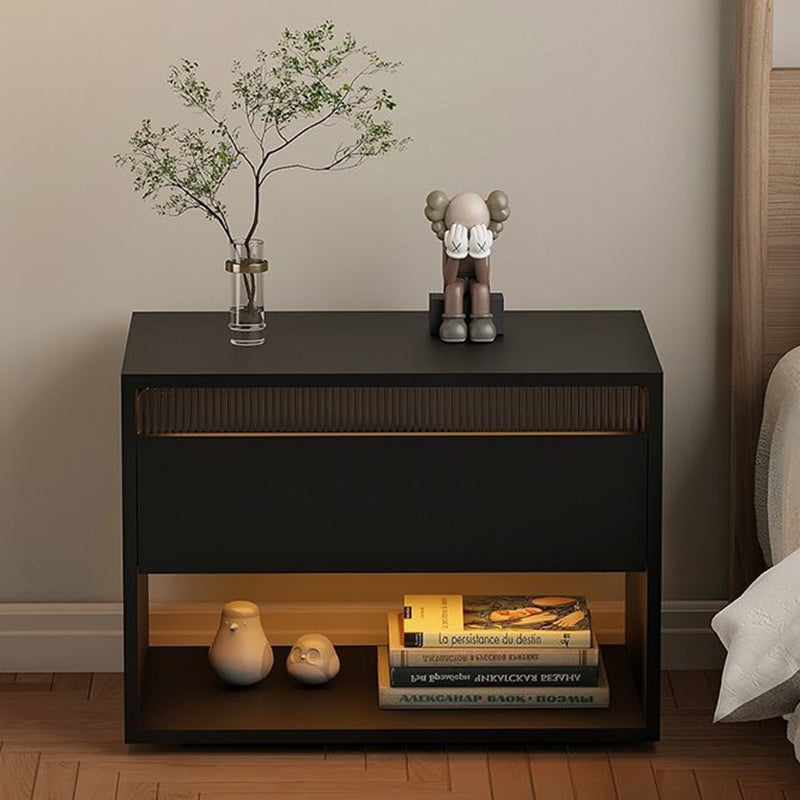 Traditional Japanese Cube Medium Density Fiberboard Nightstand 1-Drawer Storage Cabinet For Bedroom