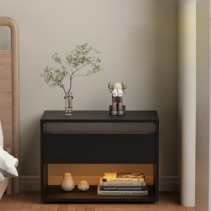 Traditional Japanese Cube Medium Density Fiberboard Nightstand 1-Drawer Storage Cabinet For Bedroom