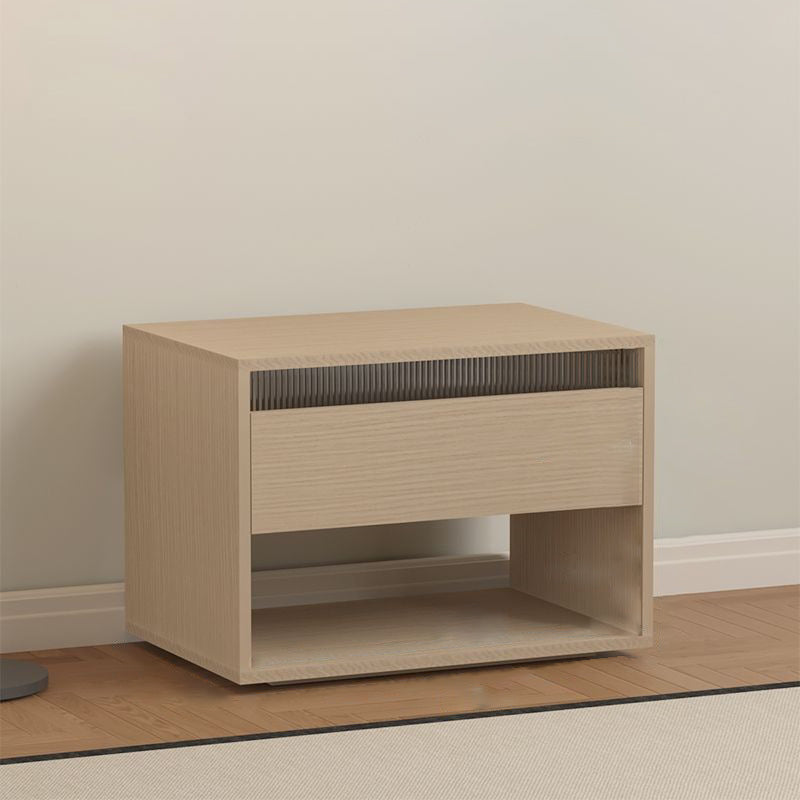 Traditional Japanese Cube Medium Density Fiberboard Nightstand 1-Drawer Storage Cabinet For Bedroom