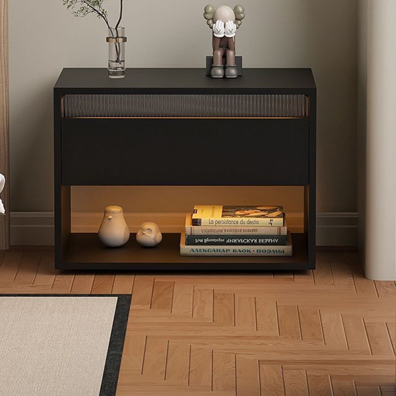 Traditional Japanese Cube Medium Density Fiberboard Nightstand 1-Drawer Storage Cabinet For Bedroom