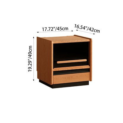 Contemporary Retro Cube Sintered Stone Top Cherry Wood Frame Nightstand 1-Drawer For Bedroom