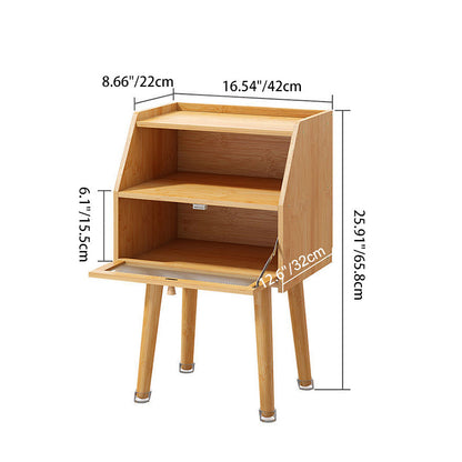 Traditional Japanese Square Solid Wood Nightstand 2-Storage Cabinet For Bedroom