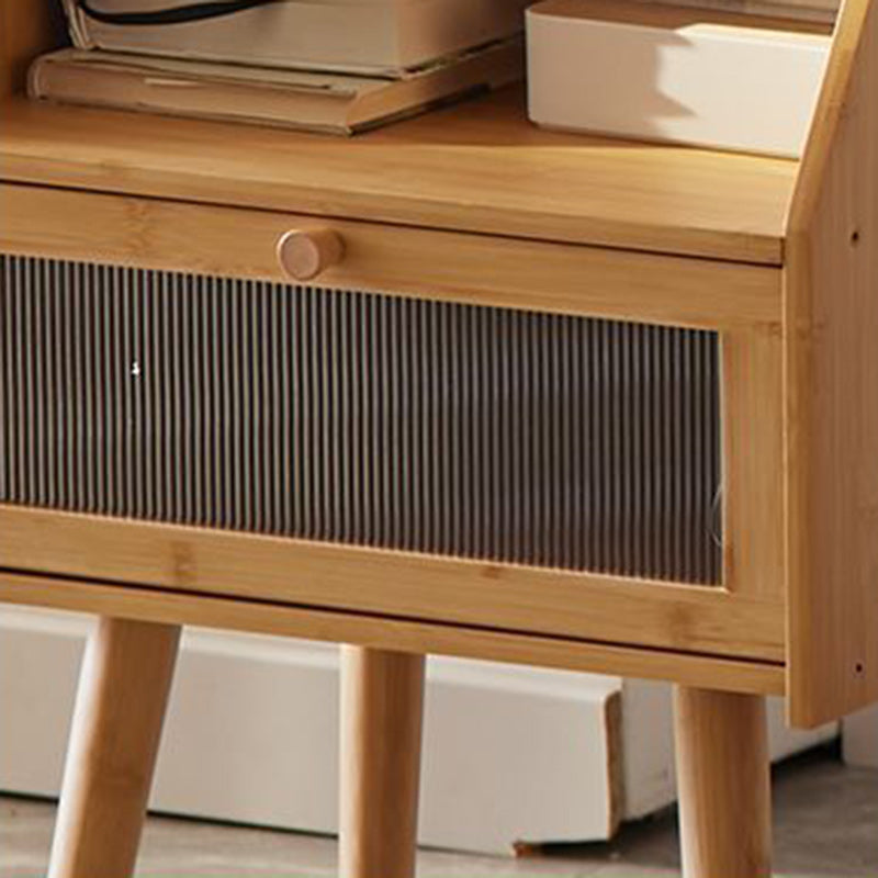 Traditional Japanese Square Solid Wood Nightstand 2-Storage Cabinet For Bedroom