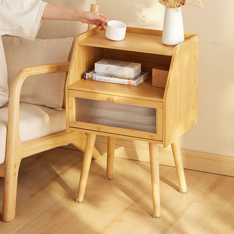 Traditional Japanese Square Solid Wood Nightstand 2-Storage Cabinet For Bedroom