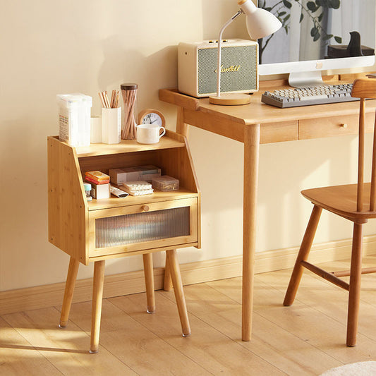 Traditional Japanese Square Solid Wood Nightstand 2-Storage Cabinet For Bedroom