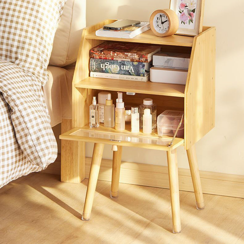 Traditional Japanese Square Solid Wood Nightstand 2-Storage Cabinet For Bedroom